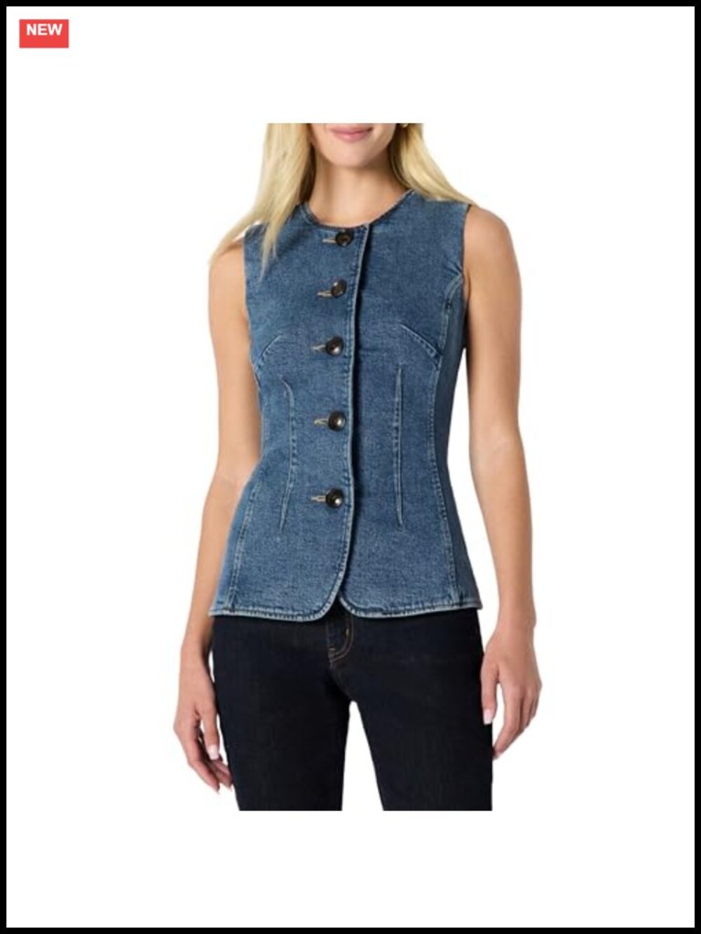 Women's Longline Denim Vest, Sleeveless Button Front, 79% Cotton
